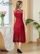 画像3: [ XS-Lサイズ / 2カラー][ERUKEI/SETTAN]レース・シアー・スカラップノースリーブ・Aライン・ミディアムドレス・ワンピース[送料無料] (3)