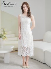 画像8: [ XS-Lサイズ /3カラー][ERUKEI/SETTAN]レース・シアー・スカラップノースリーブ・Aライン・ミディアムドレス・ワンピース[送料無料] (8)