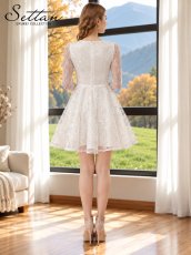 画像9: [ XS-Lサイズ / 2カラー][ERUKEI/SETTAN]総レース・スパンコール・Vネック・長袖・フレアスリーブ・ハイウエスト・フレア・Aライン・ミニドレス・ワンピース[送料無料] (9)