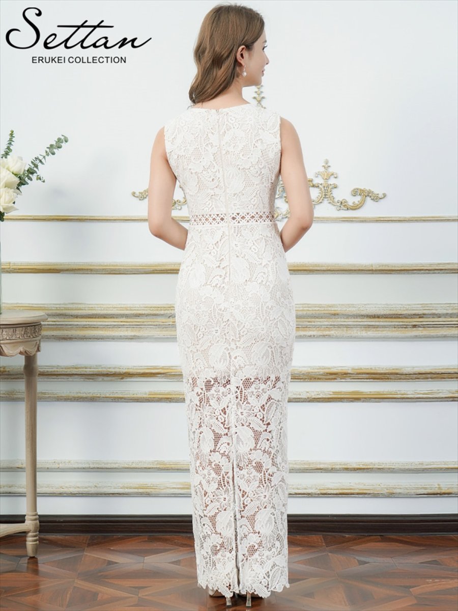 画像3: [ XS-Lサイズ / 2カラー][ERUKEI/SETTAN]ホワイト・レッド・総レース・ハイウエスト・シアー・インナーミニ・タイト・ストレートライン・ロングドレス[送料無料] (3)