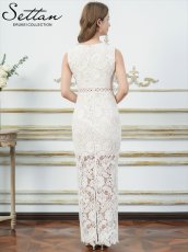 画像3: [ XS-Lサイズ / 2カラー][ERUKEI/SETTAN]ホワイト・レッド・総レース・ハイウエスト・シアー・インナーミニ・タイト・ストレートライン・ロングドレス[送料無料] (3)