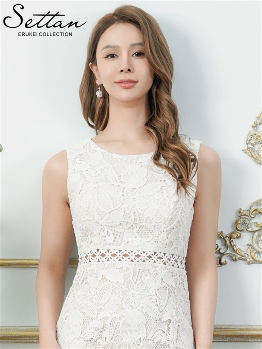 画像4: [ XS-Lサイズ / 2カラー][ERUKEI/SETTAN]ホワイト・レッド・総レース・ハイウエスト・シアー・インナーミニ・タイト・ストレートライン・ロングドレス[送料無料] (4)