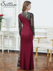 画像3: [ XS-Lサイズ / 1カラー][ERUKEI/SETTAN]レッド×ブラック・サテン・レース・長袖・シアー・タイト・マーメイド・ロングドレス[送料無料] (3)