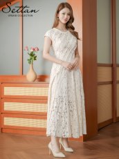 画像2: [ XS-Lサイズ / 1カラー][ERUKEI/SETTAN]総レース・斜め切替・アシンメトリー・フレンチスリーブ・マキシ丈・Aライン・ロングドレス[送料無料] (2)