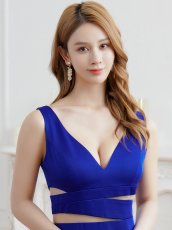 画像18: [ XS-Lサイズ / 3カラー][ERUKEI/SETTAN]ウエストカット・シンプル・Vネック・サイドスリット・マーメイド・ロングドレス《送料＆代引き手数料無料》 (18)