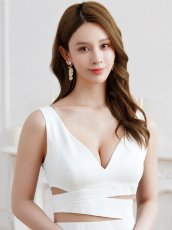 画像15: [ XS-Lサイズ / 3カラー][ERUKEI/SETTAN]ウエストカット・シンプル・Vネック・サイドスリット・マーメイド・ロングドレス《送料＆代引き手数料無料》 (15)