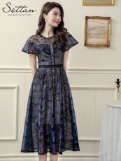 画像2: [ERUKEI/SETTAN]ホワイト・ブラック・総レース・シースルー・半袖・Aライン・ミディアムドレス・ワンピース[送料無料] (2)