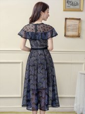 画像6: [ERUKEI/SETTAN]ホワイト・ブラック・総レース・シースルー・半袖・Aライン・ミディアムドレス・ワンピース[送料無料] (6)