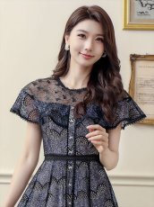 画像8: [ERUKEI/SETTAN]ホワイト・ブラック・総レース・シースルー・半袖・Aライン・ミディアムドレス・ワンピース[送料無料] (8)