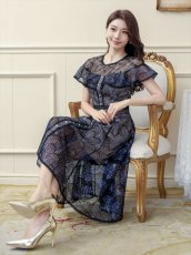 画像12: [ERUKEI/SETTAN]ホワイト・ブラック・総レース・シースルー・半袖・Aライン・ミディアムドレス・ワンピース[送料無料] (12)