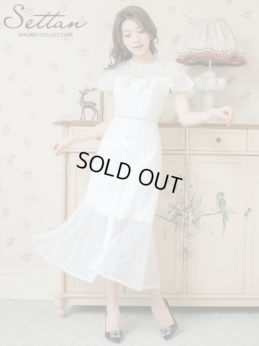 画像1: [ERUKEI/SETTAN]ホワイト・ブラック・総レース・シースルー・半袖・Aライン・ミディアムドレス・ワンピース[送料無料] (1)