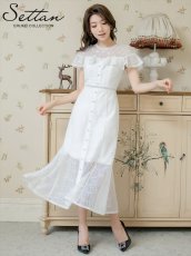 画像1: [ERUKEI/SETTAN]ホワイト・ブラック・総レース・シースルー・半袖・Aライン・ミディアムドレス・ワンピース[送料無料] (1)