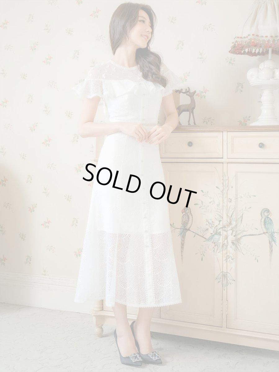 画像3: [ERUKEI/SETTAN]ホワイト・ブラック・総レース・シースルー・半袖・Aライン・ミディアムドレス・ワンピース[送料無料] (3)