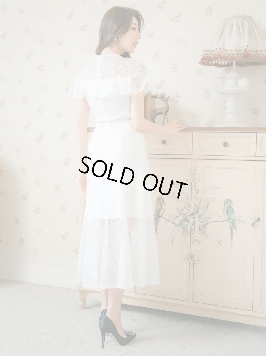 画像5: [ERUKEI/SETTAN]ホワイト・ブラック・総レース・シースルー・半袖・Aライン・ミディアムドレス・ワンピース[送料無料] (5)