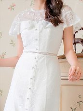 画像7: [ERUKEI/SETTAN]ホワイト・ブラック・総レース・シースルー・半袖・Aライン・ミディアムドレス・ワンピース[送料無料] (7)