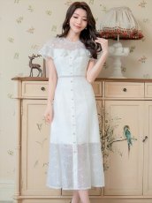 画像11: [ERUKEI/SETTAN]ホワイト・ブラック・総レース・シースルー・半袖・Aライン・ミディアムドレス・ワンピース[送料無料] (11)