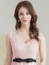 画像4: [ XS-Lサイズ / 1カラー][ERUKEI/SETTAN]フラワープリント・花柄レース・ハイウエスト・リボン・ノースリーブ・Vネック・Aライン・切替・ロングドレス[送料無料] (4)