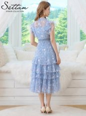 画像9: [ XS-Lサイズ / 2カラー][ERUKEI/SETTAN]花柄・総レース・プチハイネック・フリルスリーブ・ティアード・Aライン・ミディアムドレス・ワンピース[送料無料] (9)