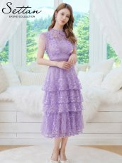 画像2: [ XS-Lサイズ / 2カラー][ERUKEI/SETTAN]花柄・総レース・プチハイネック・フリルスリーブ・ティアード・Aライン・ミディアムドレス・ワンピース[送料無料] (2)
