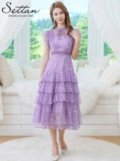画像5: [ XS-Lサイズ / 2カラー][ERUKEI/SETTAN]花柄・総レース・プチハイネック・フリルスリーブ・ティアード・Aライン・ミディアムドレス・ワンピース[送料無料] (5)
