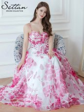 画像1: [ERUKEI/SETTAN]ホワイト×ピンク・立体フラワー・ラメ・プリント・花柄・レース・キャミソール・スピンドル・Aライン・ロングドレス[送料無料] (1)