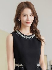 画像4: [ XS-Lサイズ / 3カラー][ERUKEI/SETTAN]シンプル・ラインストーン・ノースリーブ・Aライン・ミニドレス・ワンピース[送料無料] (4)