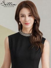 画像16: [ XS-Lサイズ / 3カラー][ERUKEI/SETTAN]ラインストーン・プチハイネック・ノースリーブ・ポケット・フレア・Aライン・ミニドレス・ワンピース[送料無料] (16)