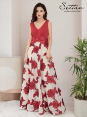 画像2: [ XS-Lサイズ / 2カラー ][ERUKEI/SETTAN]ブラック・レッド・立体刺繍・ウエストリボン・Aライン・Vネック・ロングドレス[送料無料] (2)