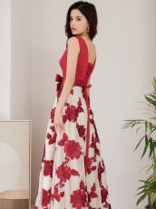 画像10: [ XS-Lサイズ / 2カラー ][ERUKEI/SETTAN]ブラック・レッド・立体刺繍・ウエストリボン・Aライン・Vネック・ロングドレス[送料無料] (10)