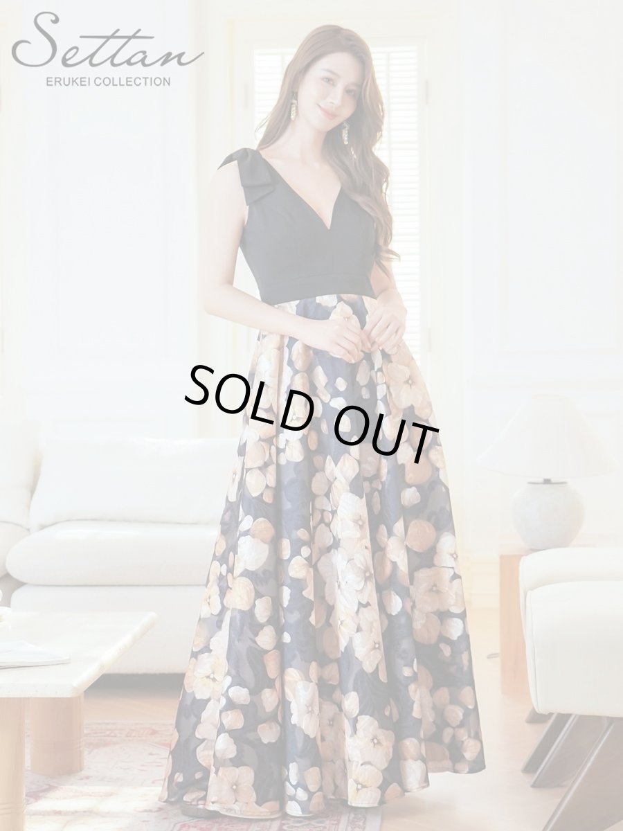 画像4: [ERUKEI/SETTAN]ワインレッド×ホワイト・ブラック×イエロー・リボン・プリント・Vネック・ノースリーブ・オーガンジー・Aライン・ロングドレス[送料無料] (4)