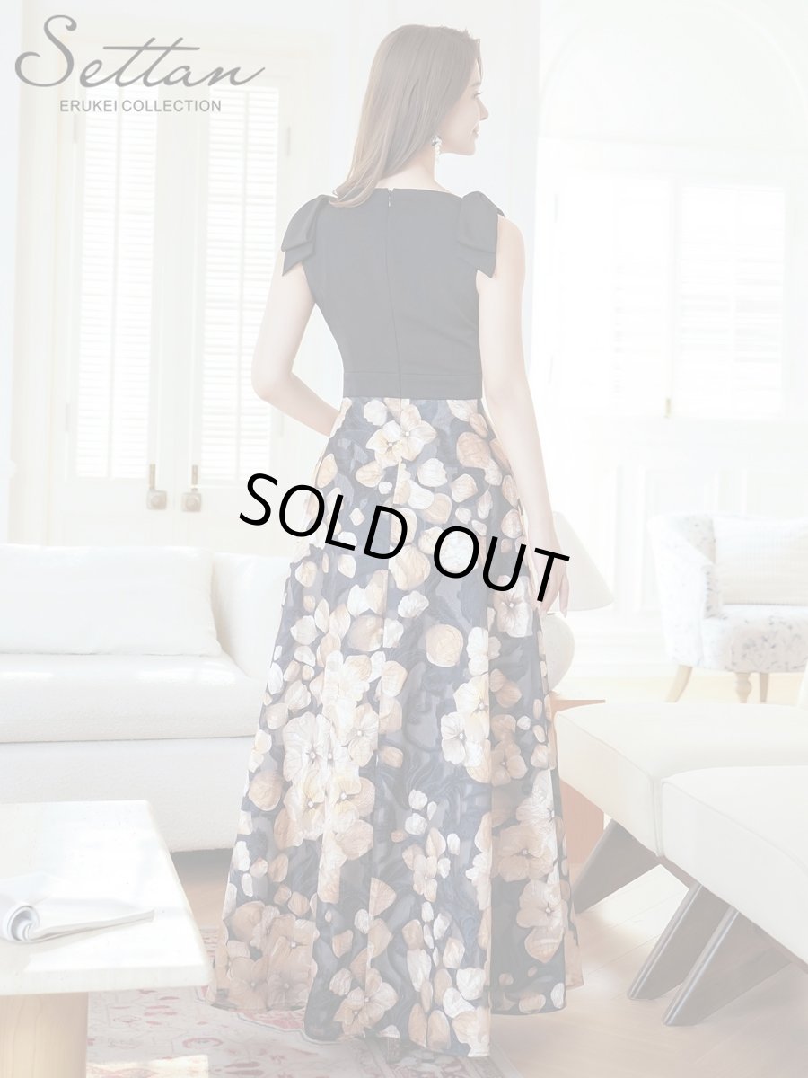 画像6: [ERUKEI/SETTAN]ワインレッド×ホワイト・ブラック×イエロー・リボン・プリント・Vネック・ノースリーブ・オーガンジー・Aライン・ロングドレス[送料無料] (6)