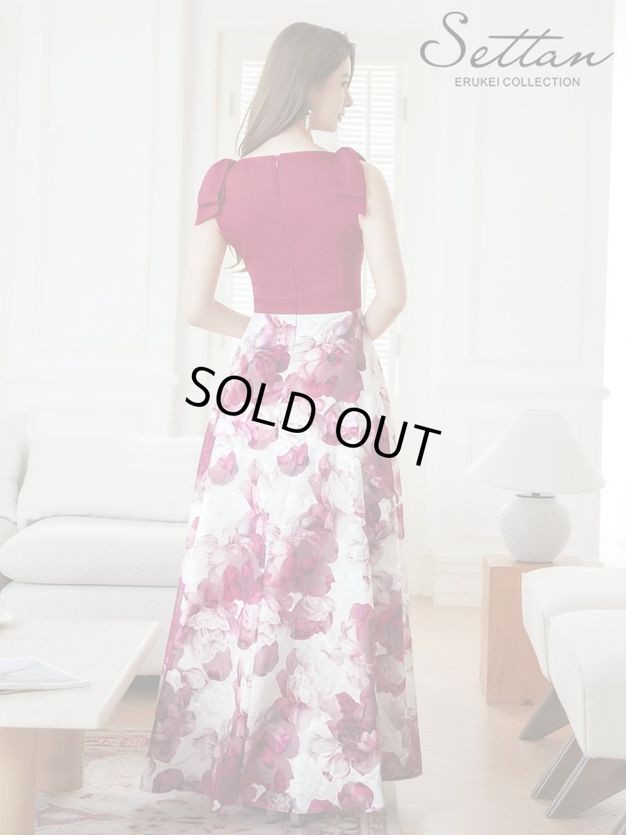 画像5: [ERUKEI/SETTAN]ワインレッド×ホワイト・ブラック×イエロー・リボン・プリント・Vネック・ノースリーブ・オーガンジー・Aライン・ロングドレス[送料無料] (5)