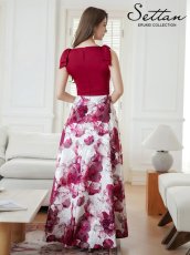 画像5: [ERUKEI/SETTAN]ワインレッド×ホワイト・ブラック×イエロー・リボン・プリント・Vネック・ノースリーブ・オーガンジー・Aライン・ロングドレス[送料無料] (5)