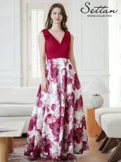 画像9: [ERUKEI/SETTAN]ワインレッド×ホワイト・ブラック×イエロー・リボン・プリント・Vネック・ノースリーブ・オーガンジー・Aライン・ロングドレス[送料無料] (9)