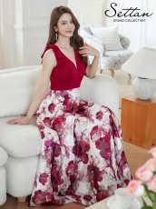 画像11: [ERUKEI/SETTAN]ワインレッド×ホワイト・ブラック×イエロー・リボン・プリント・Vネック・ノースリーブ・オーガンジー・Aライン・ロングドレス[送料無料] (11)