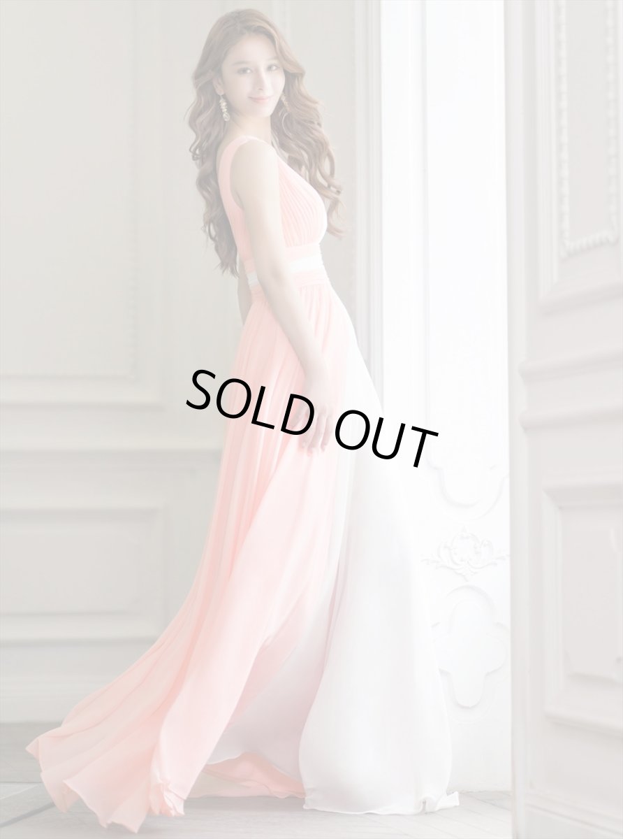 画像2: [ERUKEI/SETTAN]ピンク×ホワイト・バイカラー・ハイウエスト・シフォン・Aライン・ロングドレス[送料無料] (2)