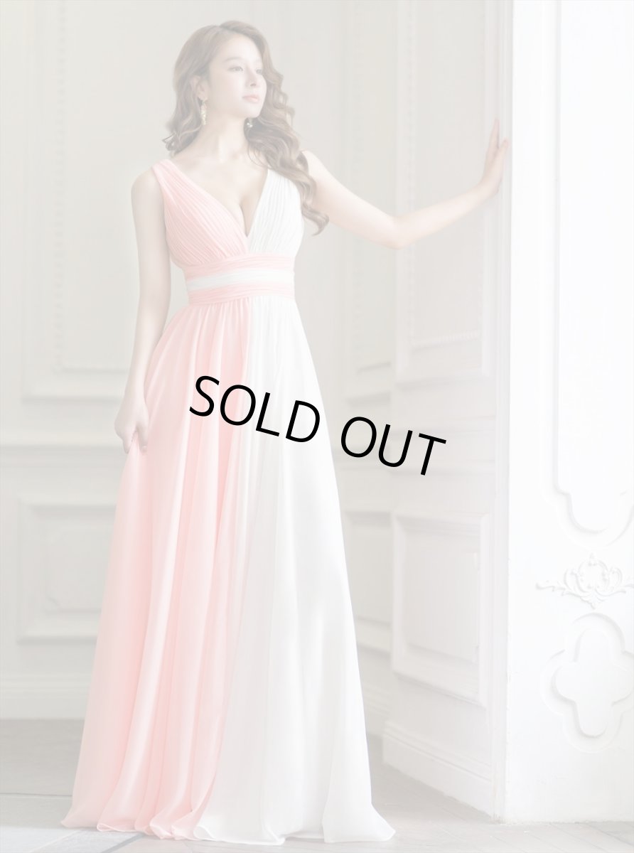 画像5: [ERUKEI/SETTAN]ピンク×ホワイト・バイカラー・ハイウエスト・シフォン・Aライン・ロングドレス[送料無料] (5)