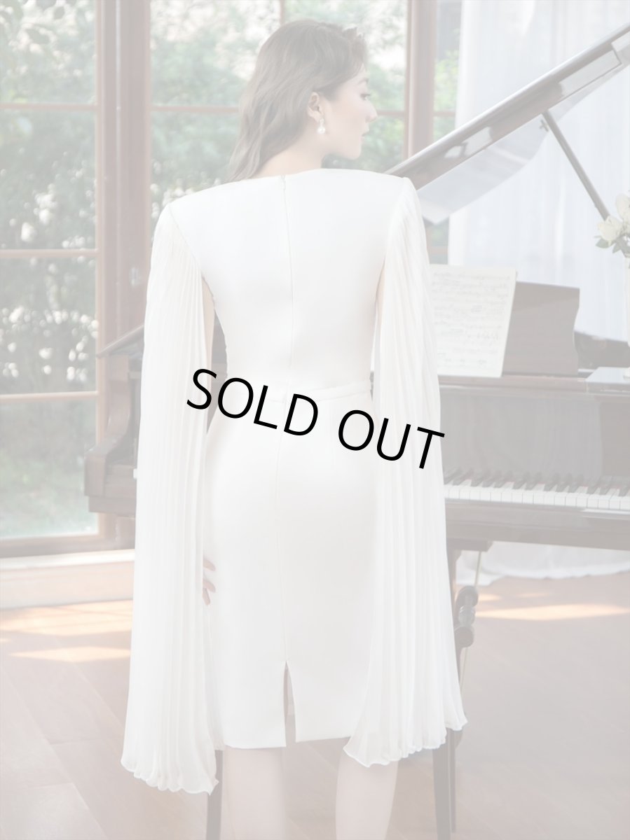 画像3: [ERUKEI/SETTAN]ホワイト・ロングスリーブ・シンプル・タイト・ミディアムドレス・ワンピース[送料無料] (3)