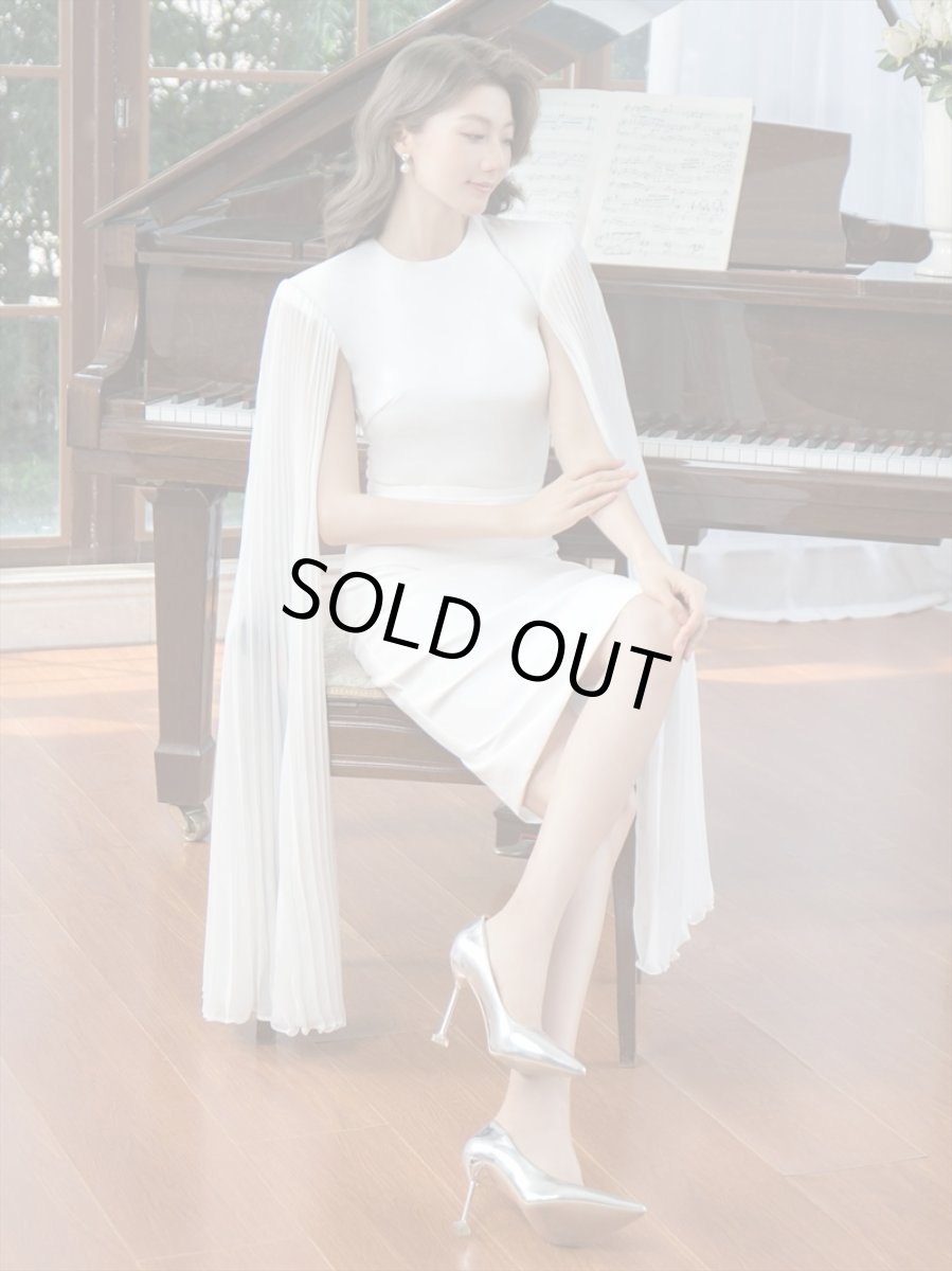 画像6: [ERUKEI/SETTAN]ホワイト・ロングスリーブ・シンプル・タイト・ミディアムドレス・ワンピース[送料無料] (6)