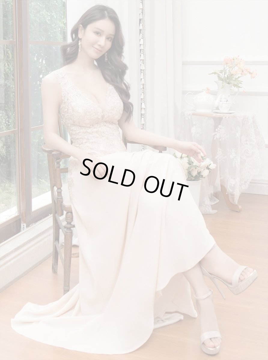 画像20: [ERUKEI/SETTAN]ホワイト・ネイビー・ベージュ・ワインレッド・Aライン・エレガント・胸元レース・スパンコール・ロングドレス[送料無料] (20)