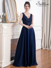画像2: [ERUKEI/SETTAN]ホワイト・ネイビー・ベージュ・ワインレッド・Aライン・エレガント・胸元レース・スパンコール・ロングドレス[送料無料] (2)