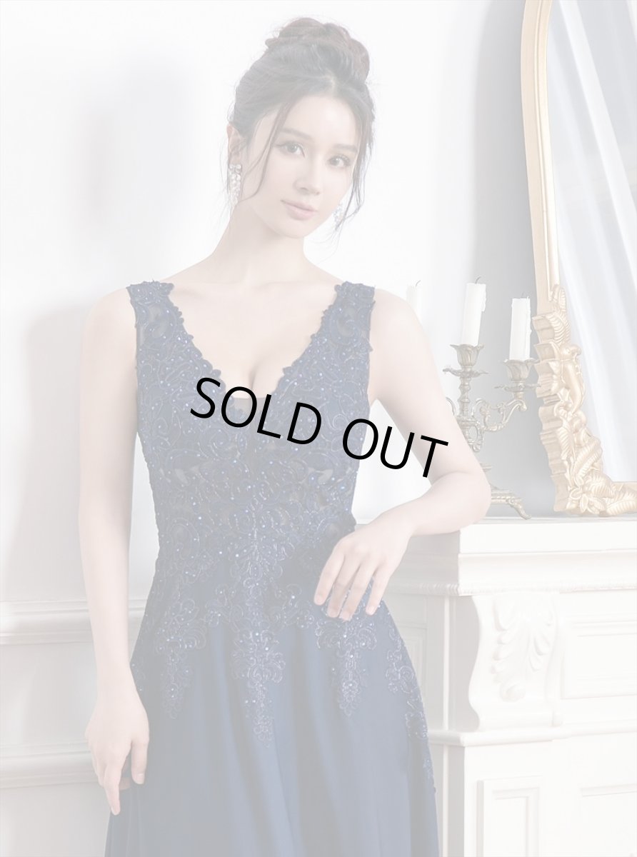 画像10: [ERUKEI/SETTAN]ホワイト・ネイビー・ベージュ・ワインレッド・Aライン・エレガント・胸元レース・スパンコール・ロングドレス[送料無料] (10)