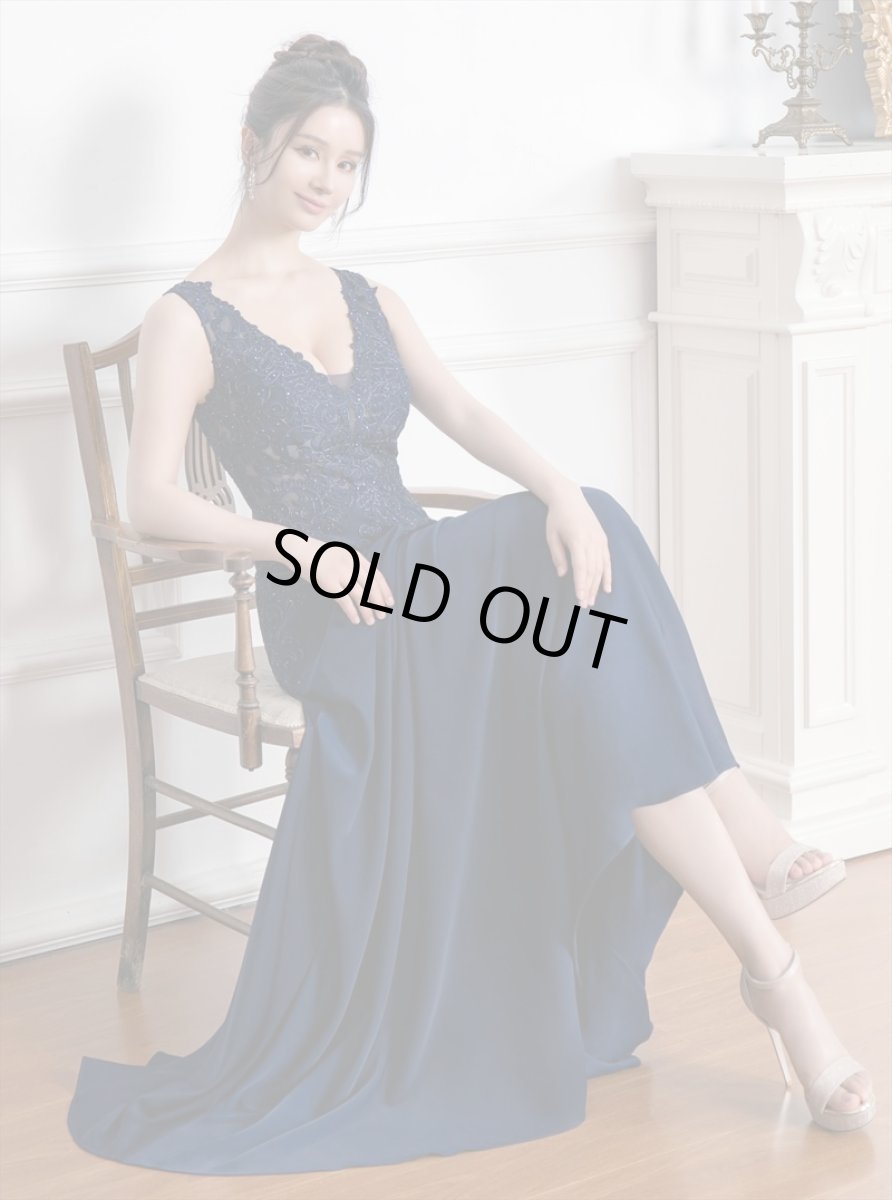 画像18: [ERUKEI/SETTAN]ホワイト・ネイビー・ベージュ・ワインレッド・Aライン・エレガント・胸元レース・スパンコール・ロングドレス[送料無料] (18)