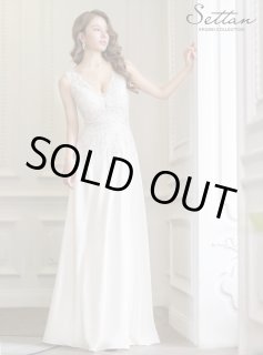 Reina monroe 秋ドレス リボン付レースロングドレス(グリーン)CR1-327GR-M | OTONA DRESS