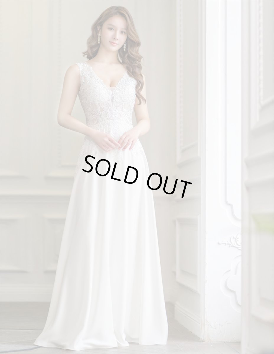 画像17: [ERUKEI/SETTAN]ホワイト・ネイビー・ベージュ・ワインレッド・Aライン・エレガント・胸元レース・スパンコール・ロングドレス[送料無料] (17)