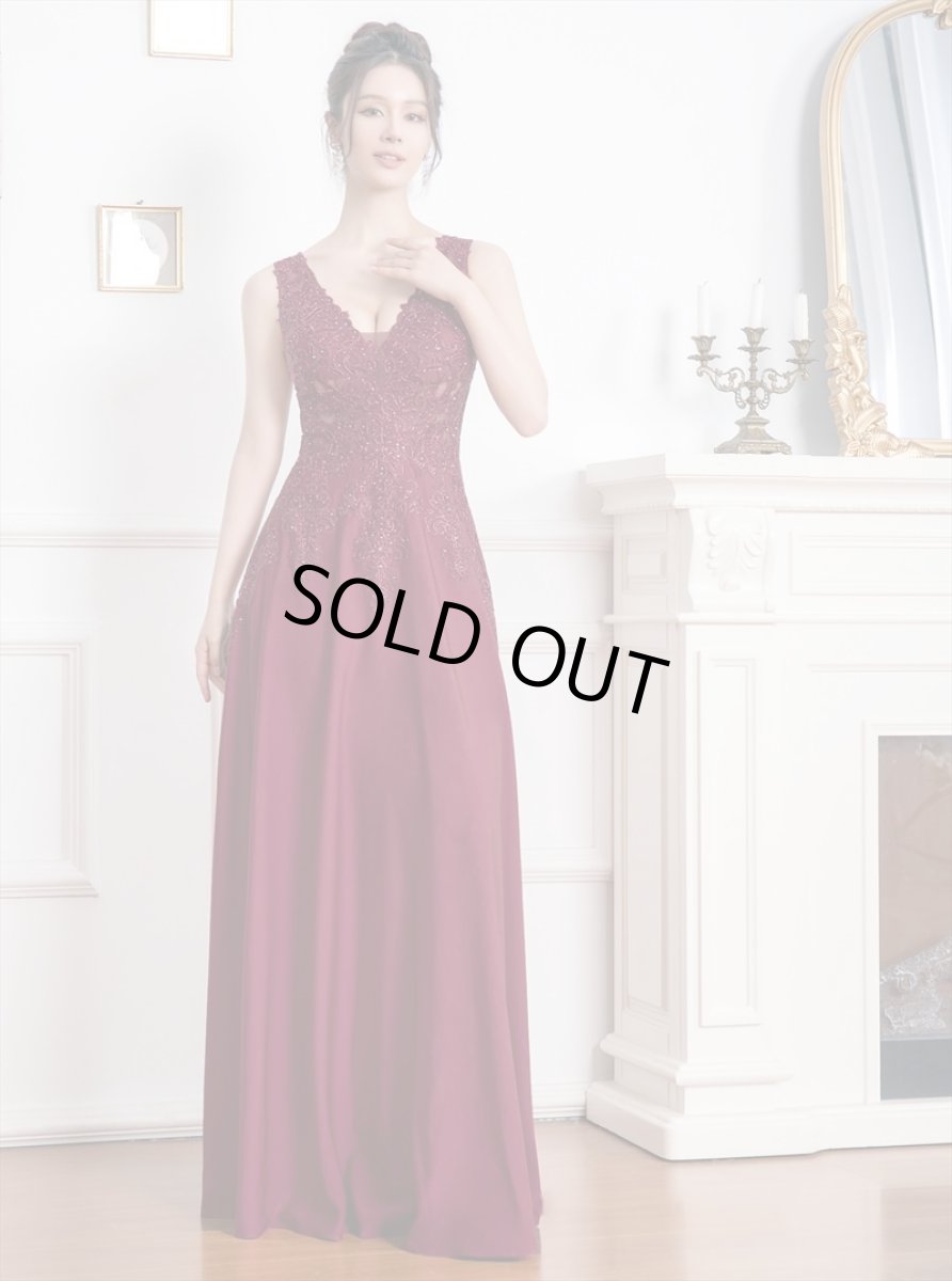 画像15: [ERUKEI/SETTAN]ホワイト・ネイビー・ベージュ・ワインレッド・Aライン・エレガント・胸元レース・スパンコール・ロングドレス[送料無料] (15)