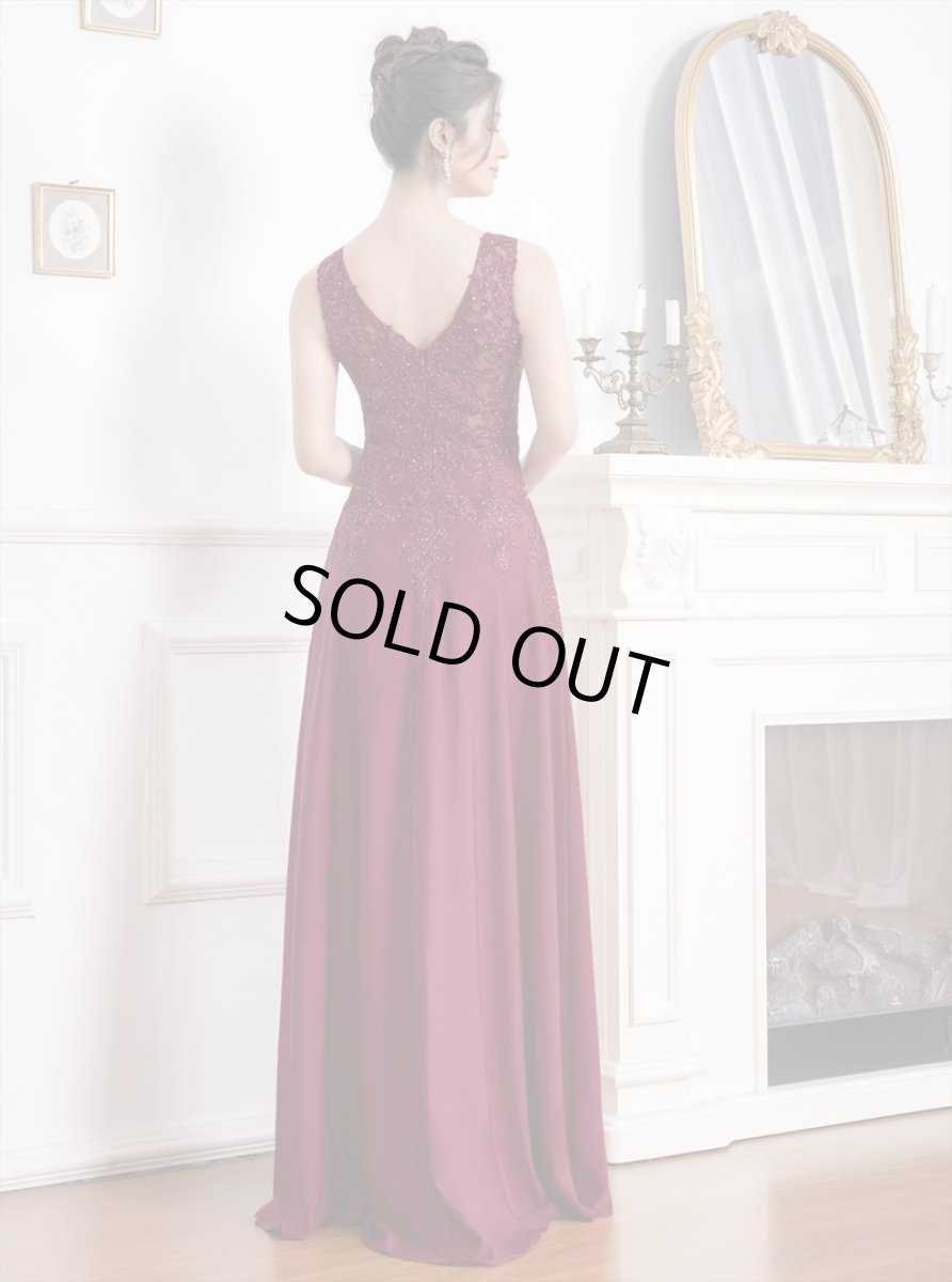 画像7: [ERUKEI/SETTAN]ホワイト・ネイビー・ベージュ・ワインレッド・Aライン・エレガント・胸元レース・スパンコール・ロングドレス[送料無料] (7)