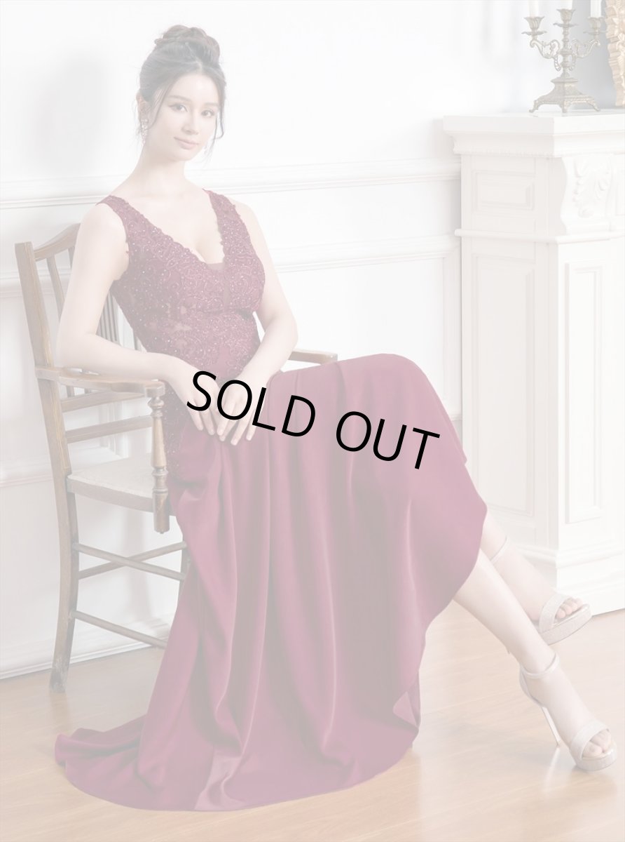 画像19: [ERUKEI/SETTAN]ホワイト・ネイビー・ベージュ・ワインレッド・Aライン・エレガント・胸元レース・スパンコール・ロングドレス[送料無料] (19)