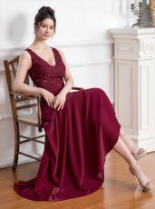 画像19: [ERUKEI/SETTAN]ホワイト・ネイビー・ベージュ・ワインレッド・Aライン・エレガント・胸元レース・スパンコール・ロングドレス[送料無料] (19)