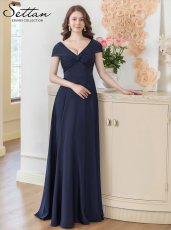 画像1: [ XS-Lサイズ / 2カラー ][ERUKEI/SETTAN]ネイビー・ホワイト・シンプル・フレンチスリーブ・上品・Aライン・ロングドレス[送料無料] (1)